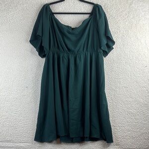 NWT Scomchic Womens Dark Green Square Neck Off Shoulder A-Line Dress PLUS 2XL
